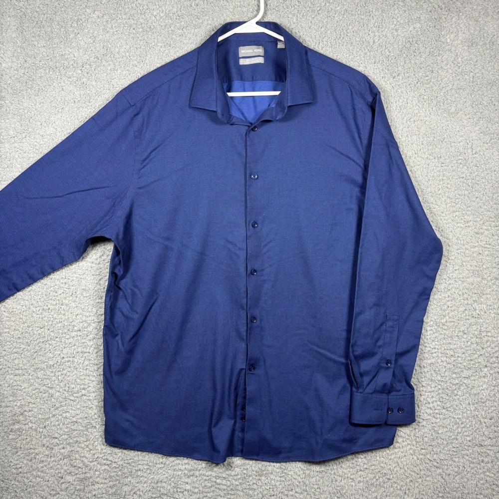 Michael Kors Men 2XL Navy Blue Airsoft Stretch Dress Shirt 18 34/35 Wrinkle Free